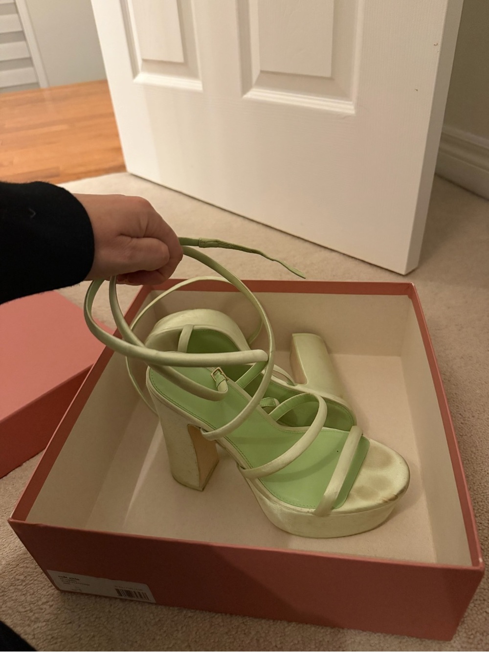 Cult Gaia Pale Green Satin Hyte Platform Sandal - Picture 4 of 4